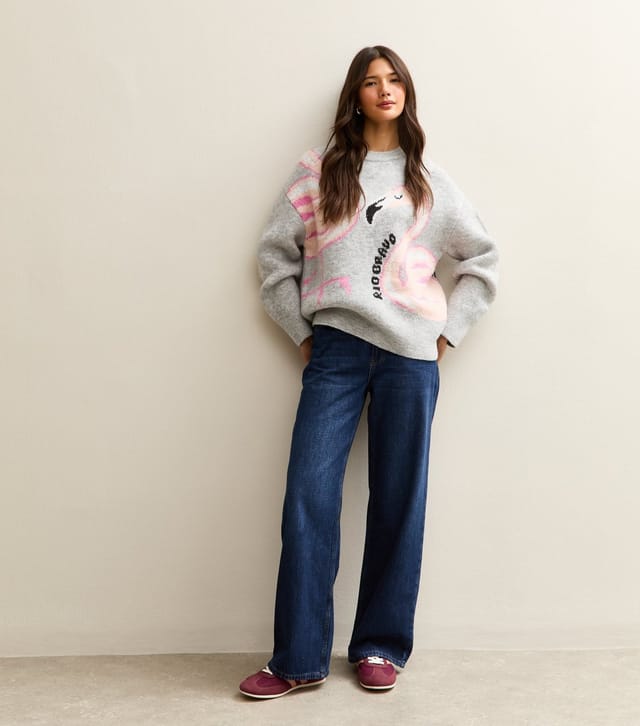 New Look Women's Light Grey Flamingo Slogan Midweight Knit Jumper New Look - 3