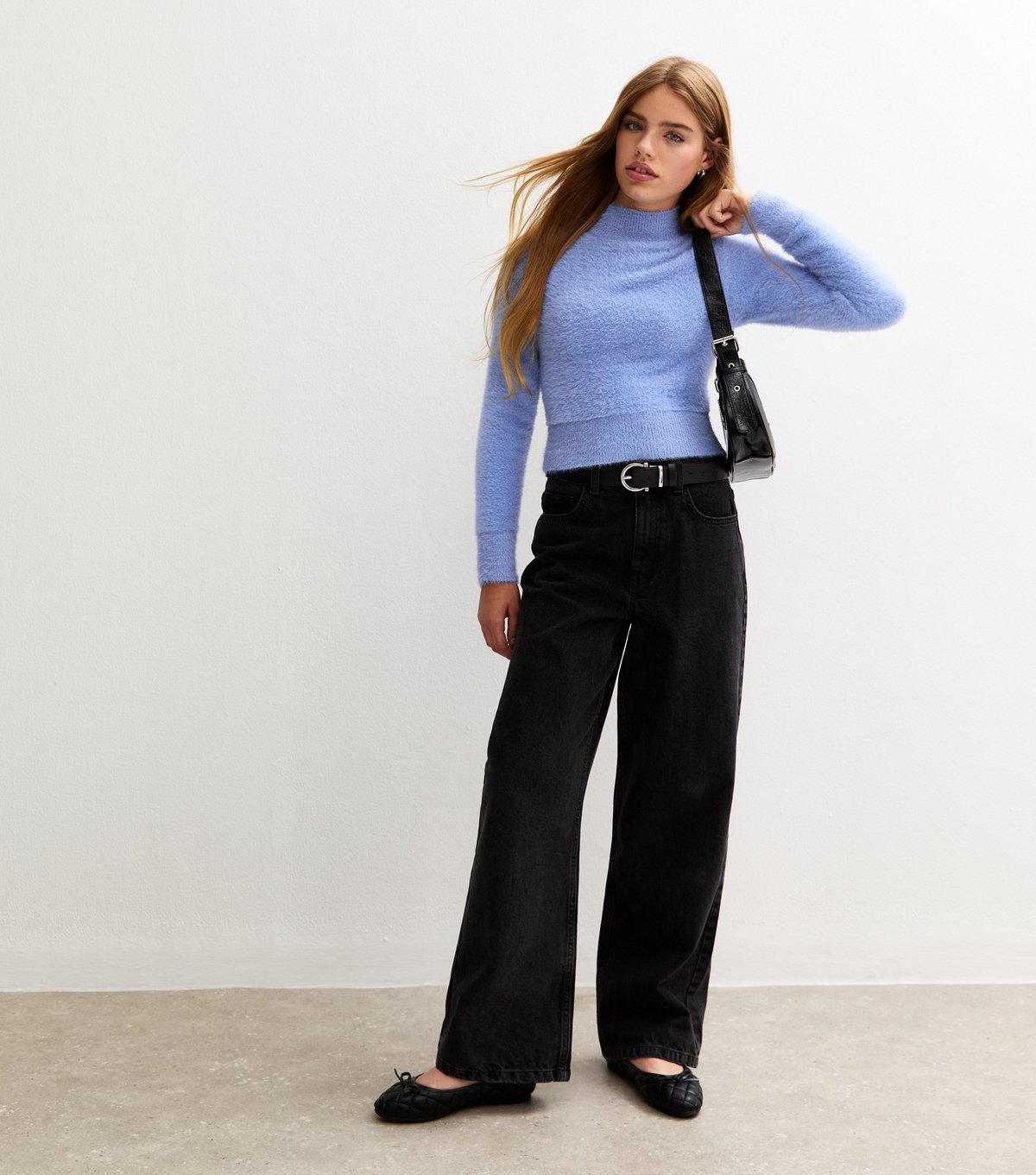 New Look Girls' Light Blue Textured Knit High Neck Jumper New Look - 3