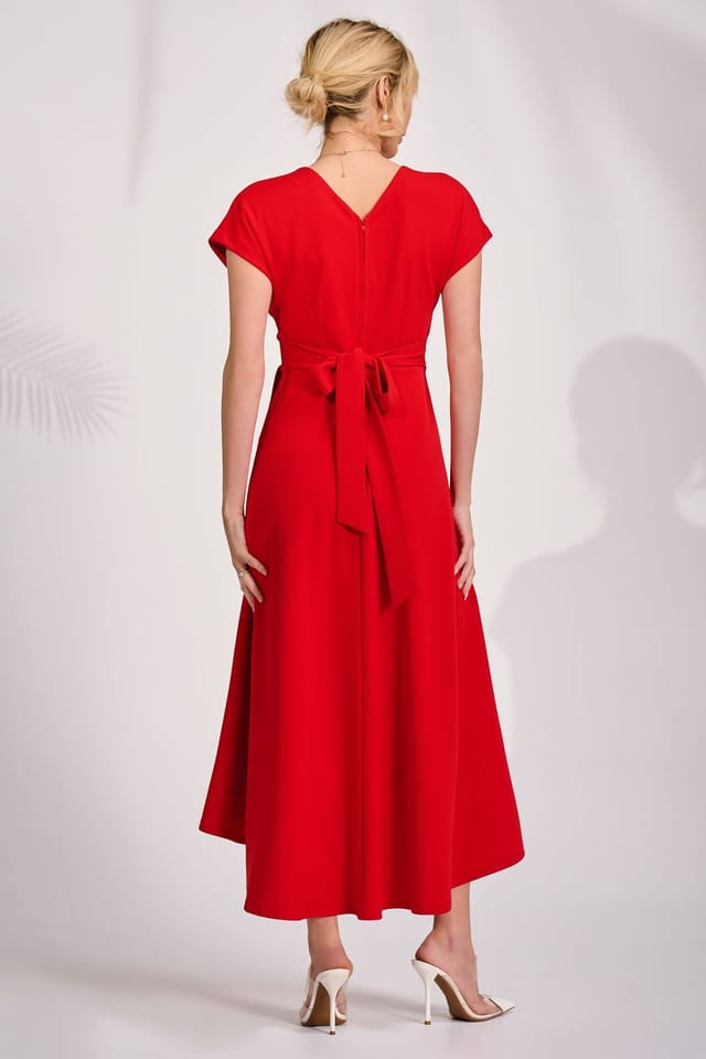 Jolie Moi Jolie Moi Women's Scuba Dipped Hem Maxi Dress in Red - 2