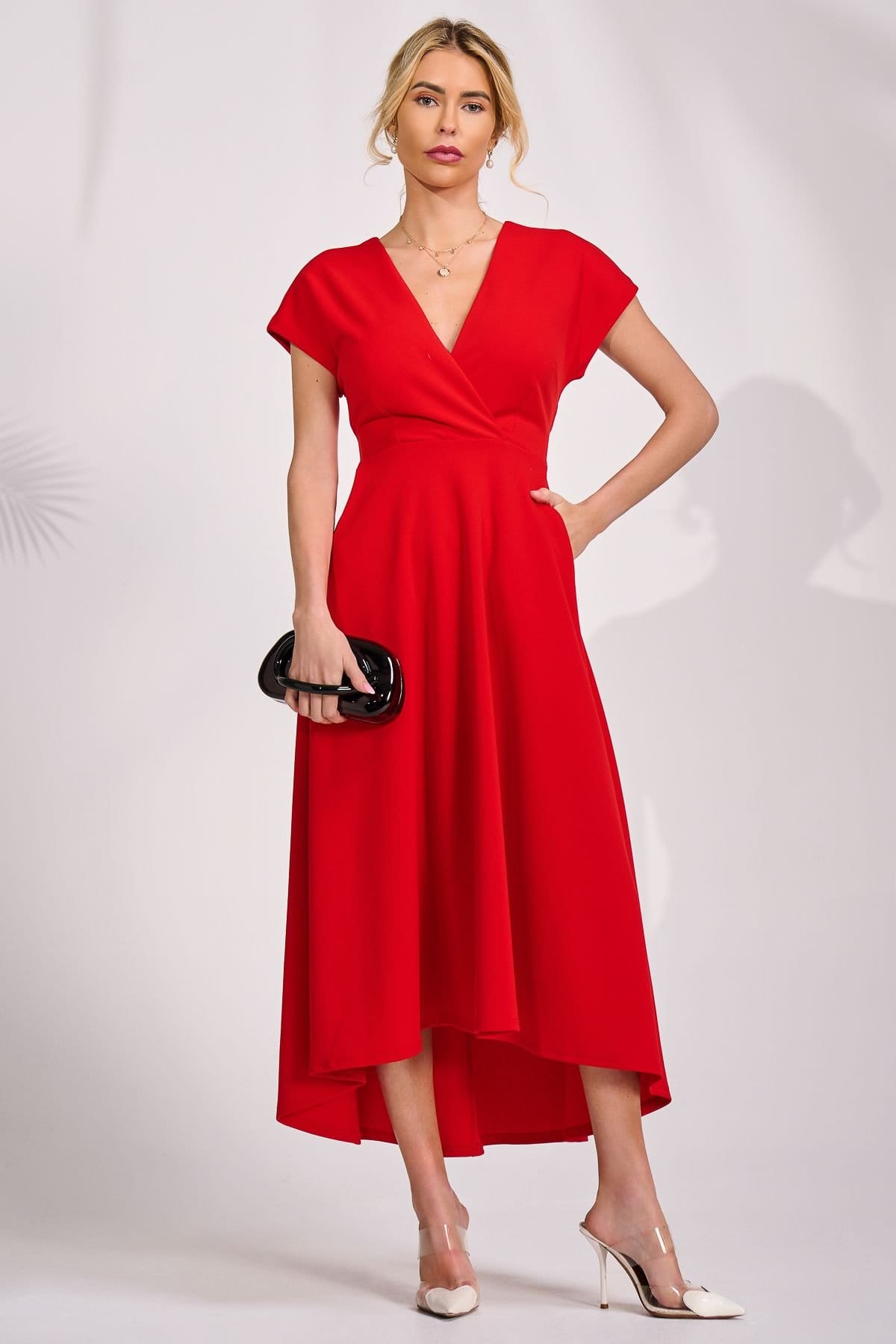Jolie Moi Jolie Moi Women's Scuba Dipped Hem Maxi Dress in Red - 4