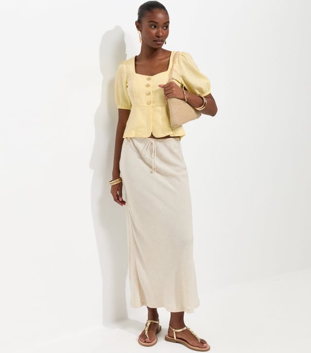 New Look Women's Light Yellow Linen Rich Shell Button Peplum Top New Look - 3