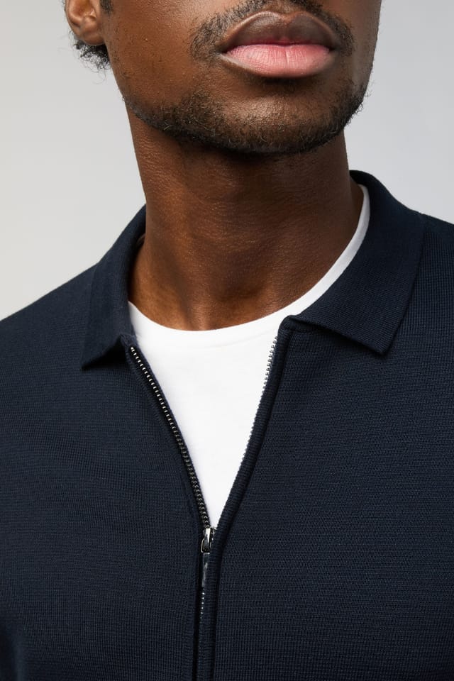 Melka Melka Men's Zip Through Cardigan in Navy - 3