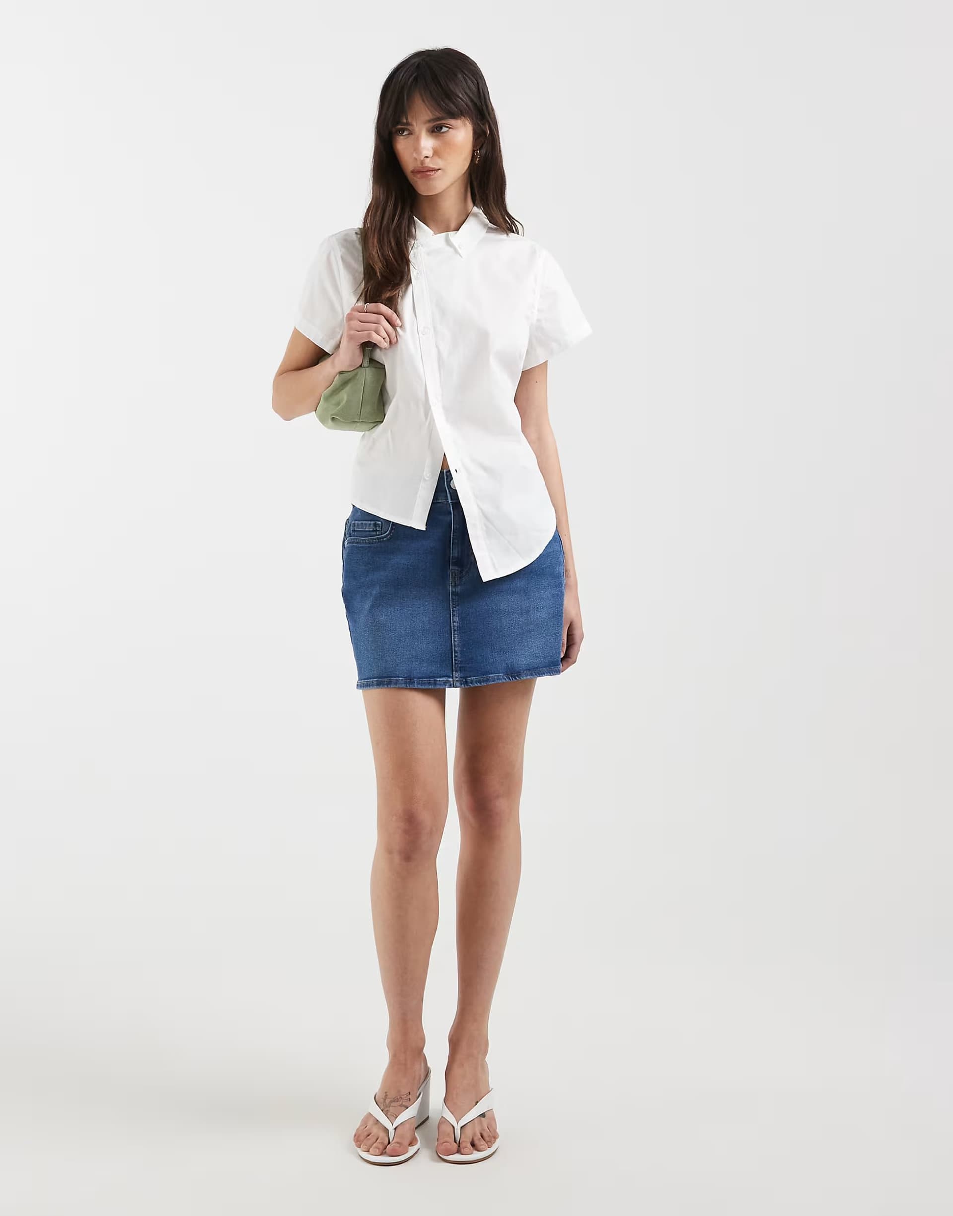 ASOS ONLY denim mini skirt in mid blue