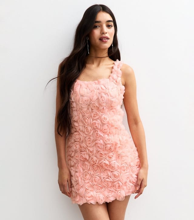 New Look Women's Light Pink Three Dimensional Flower Square Neck Mini Dress New Look - 2