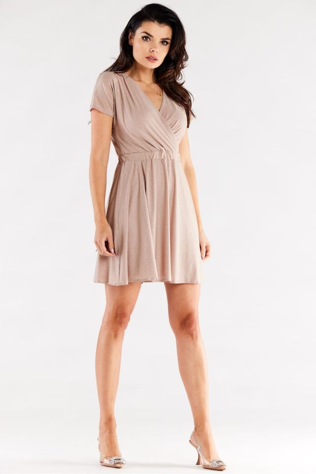 Love Lace Love Lace Women's Evening Short Flared Dress Envelope Top Poland in Beige - 3
