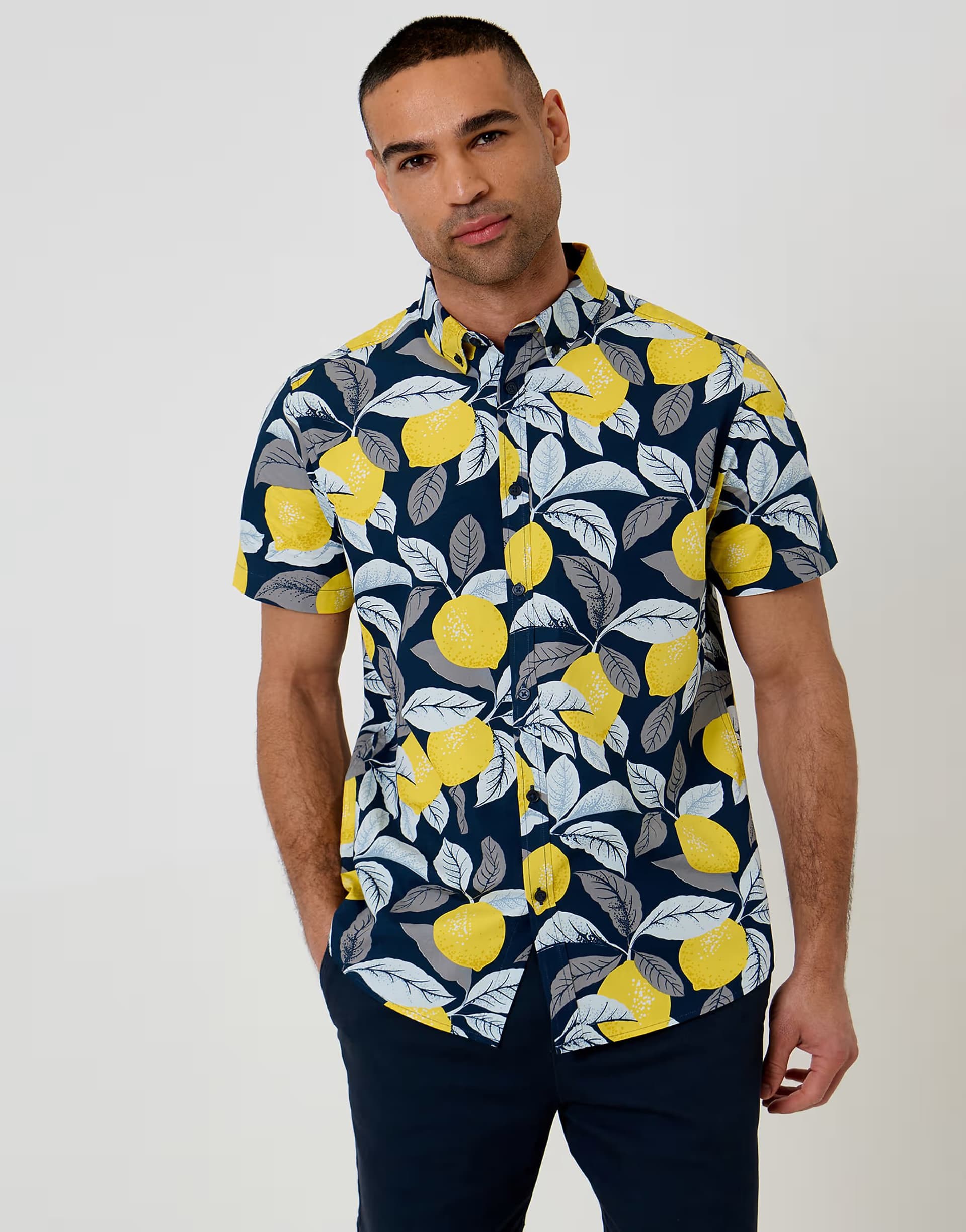 ASOS Threadbare Lemon print cotton short sleeve shirt in multi