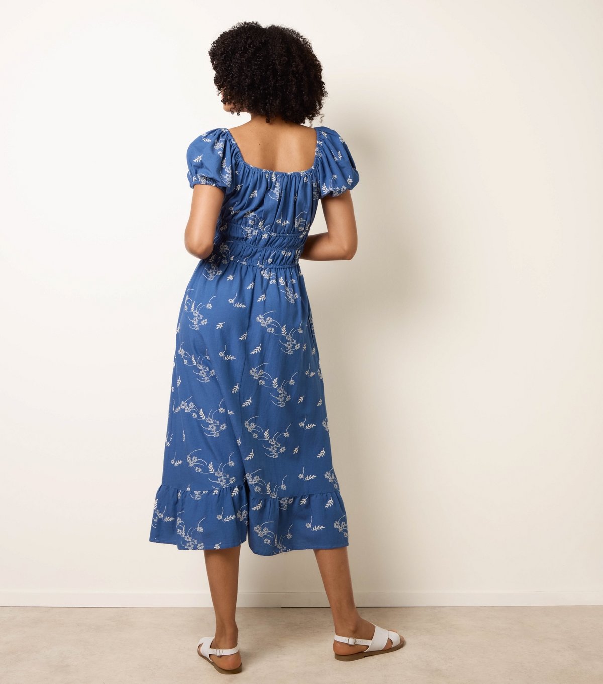 Blue Vanilla Women's Blue Floral Embroidery Milkmaid Midi Dress Blue Vanilla New Look - 4