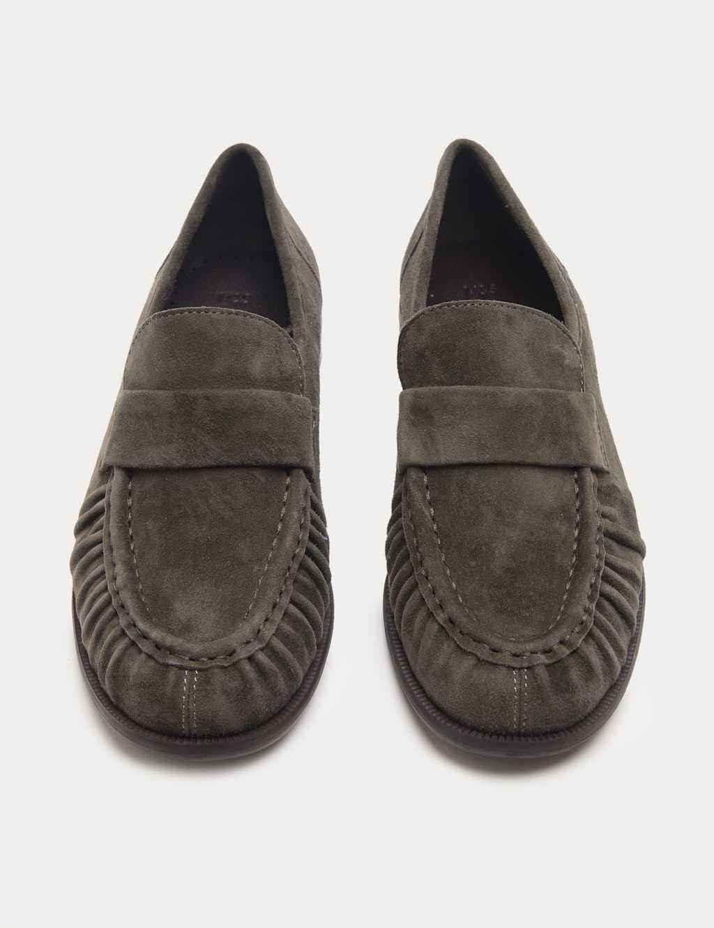 Marks & Spencer M&S Suede Ruched Block Heel Loafers Dark Grey