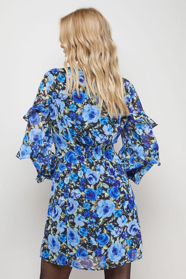 Oasis Oasis Women's Printed Lace Detail Frill Sleeve Mini Dress in Floral - 3