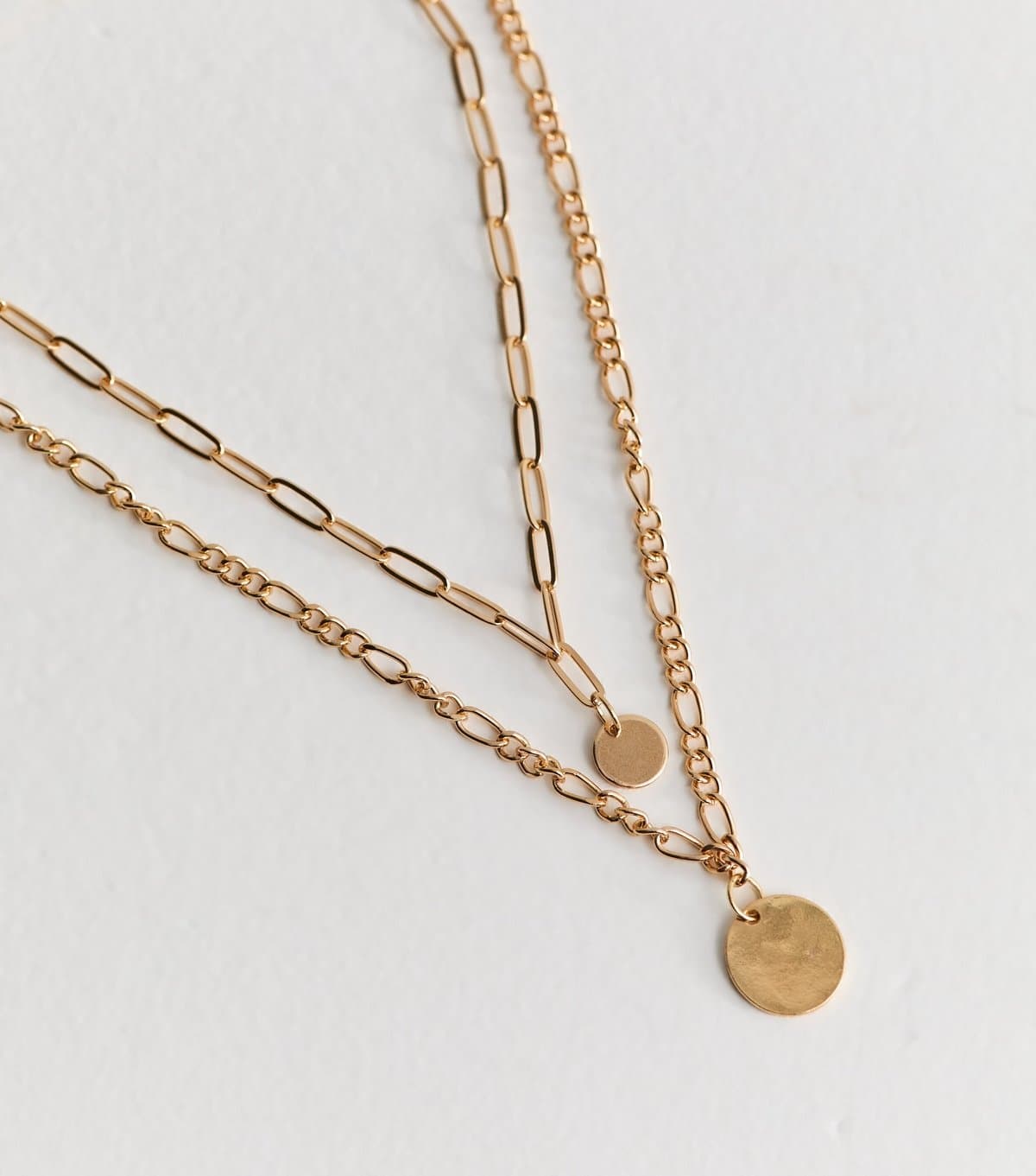 New Look Gold Tone 2 Layer Chunky Chain Long Drop Disc Necklace New Look