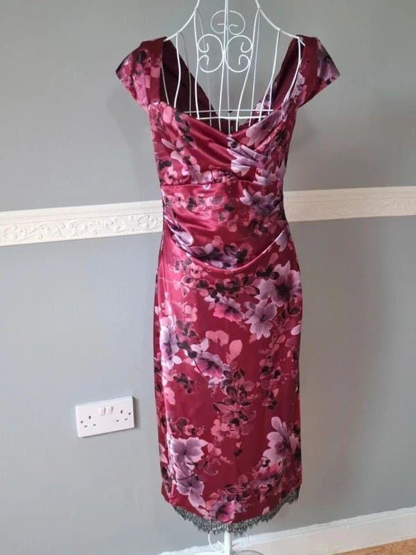 M&Co M&Co Boutique Burgundy Satin Feel Midi Dress | Lace Hem | UK 14 | New Without Tags