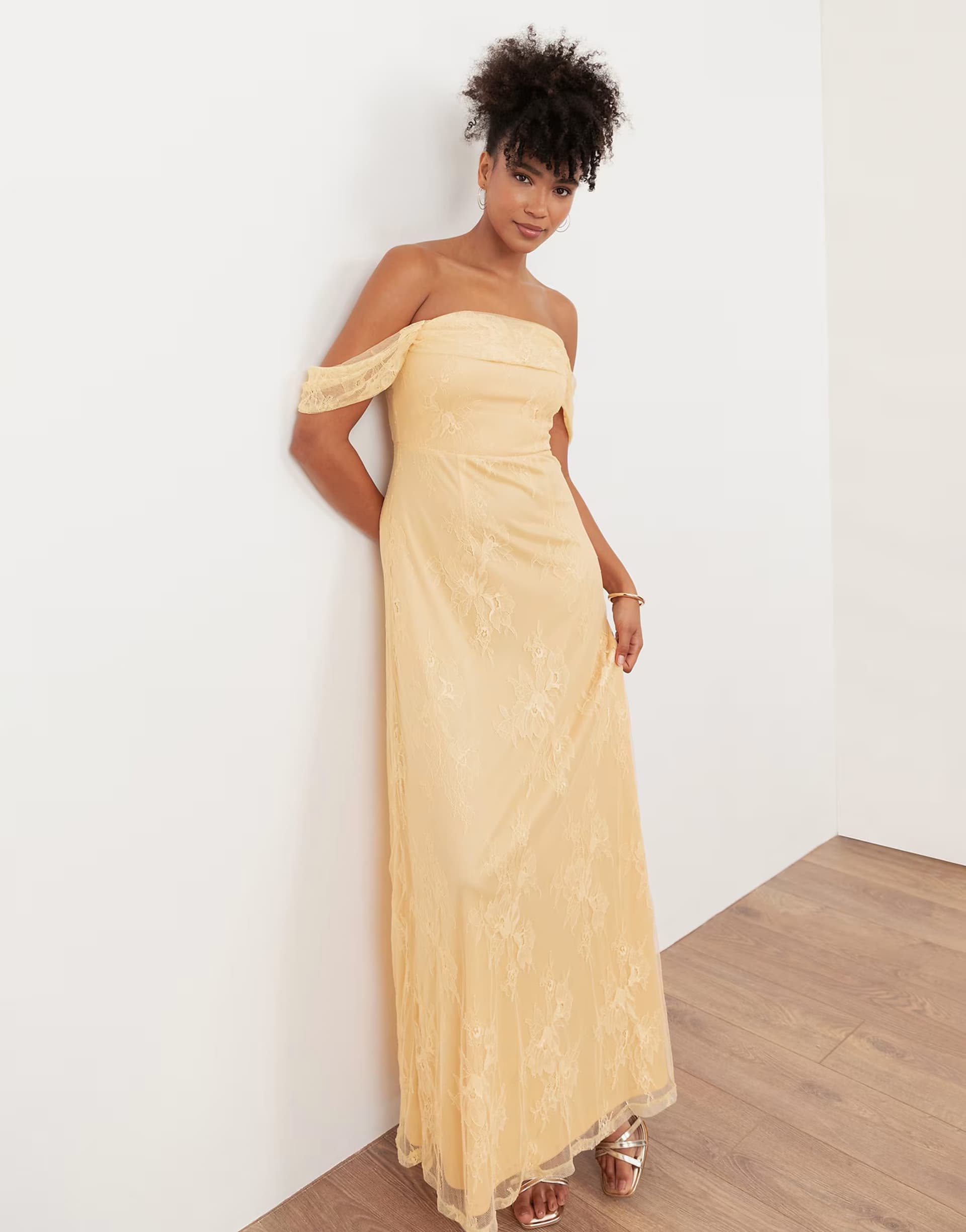 ASOS Maya Lace bardot maxi dress in buttercream