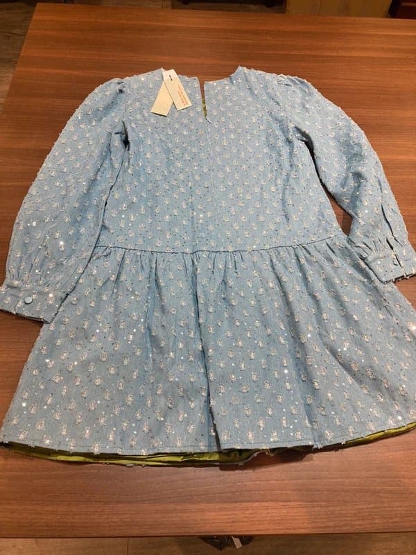 Never Fully Dressed Never Fully Dressed Denim Minnie Dress Blue Sequin Mini Puff Sleeve BNWT UK 6