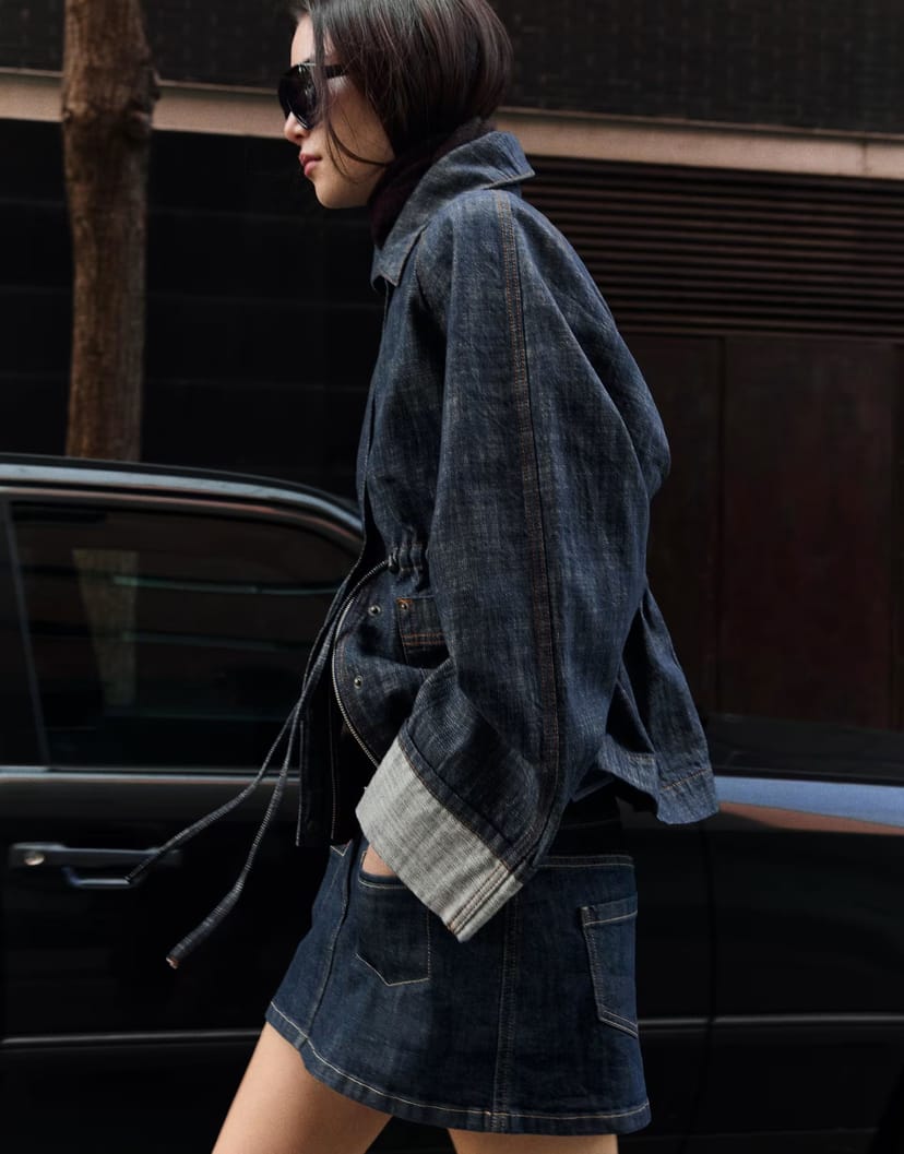 ASOS Bershka Textured oversize denim jacket in denim blue - 1