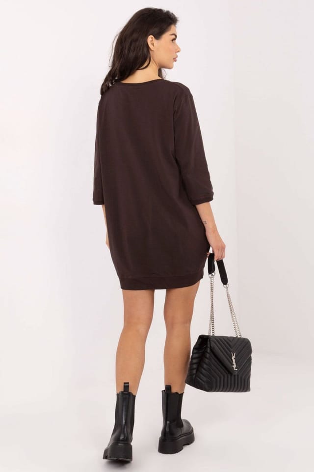 Love Lace Love Lace Women's Casual Cotton Sweatshirt Dress with Pockets in Brown - 3