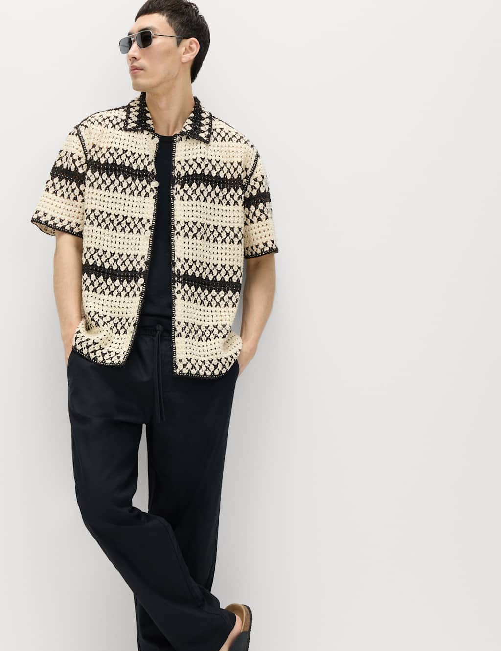 Marks & Spencer M&S Regular Fit Knitted Polo Shirt Black Mix - 4