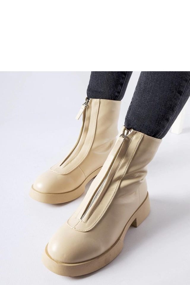 Love Lace Love Lace Women's Insulated Ankle Boots with Side Zipper Flat Heel Round Toe in Beige - 2