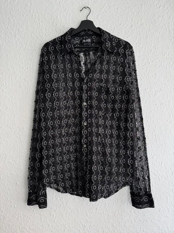 Comme Des Garçons BLACK Men's Comme Des Garçons BLACK Sheer Lace Button Up Long Sleeve Shirt