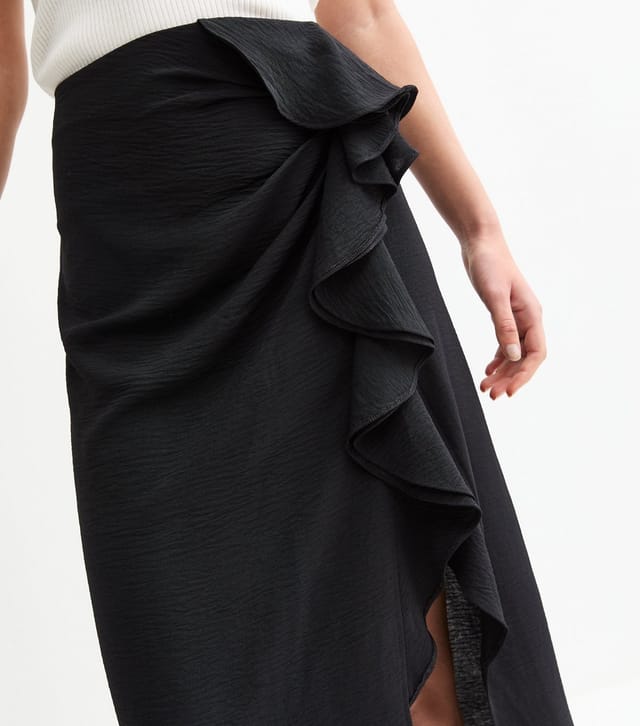 New Look Women's Black Textured Ruffle Side Midi Skirt New Look - 2