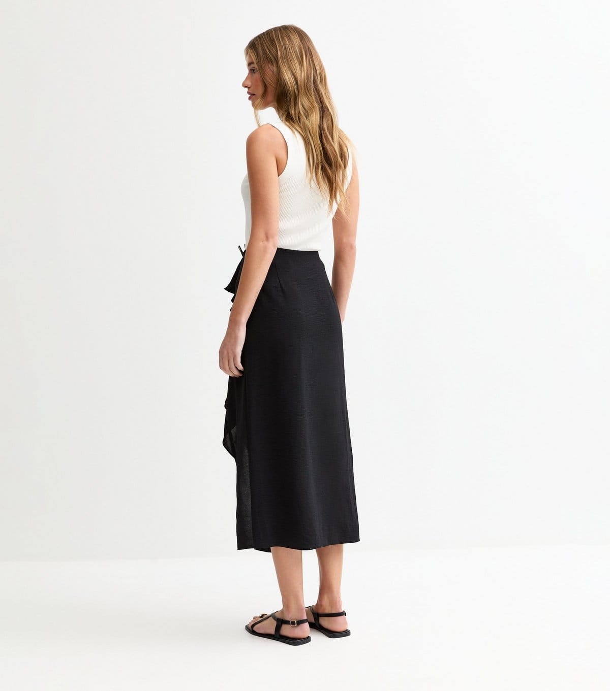 New Look Women's Black Textured Ruffle Side Midi Skirt New Look - 4