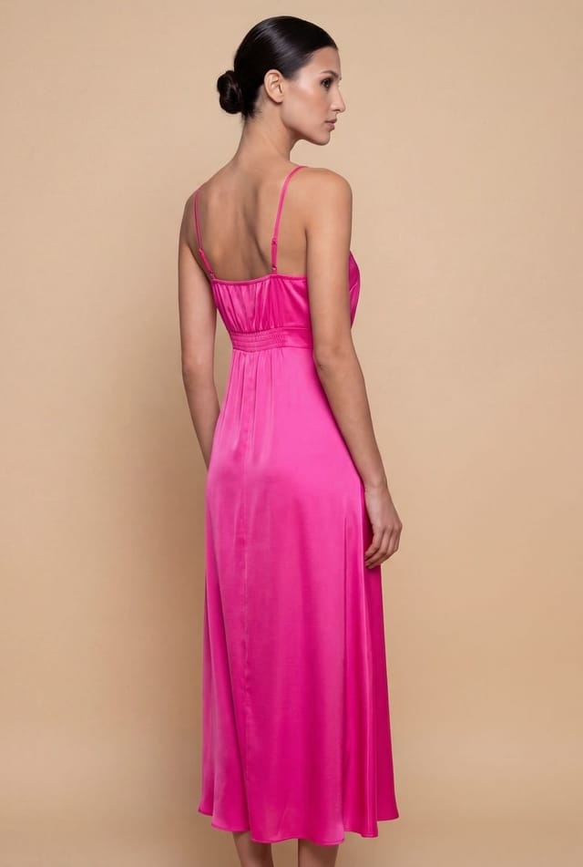 Little Mistress Little Mistress Women's Pink Satin Rosette Midaxi Dress - 2