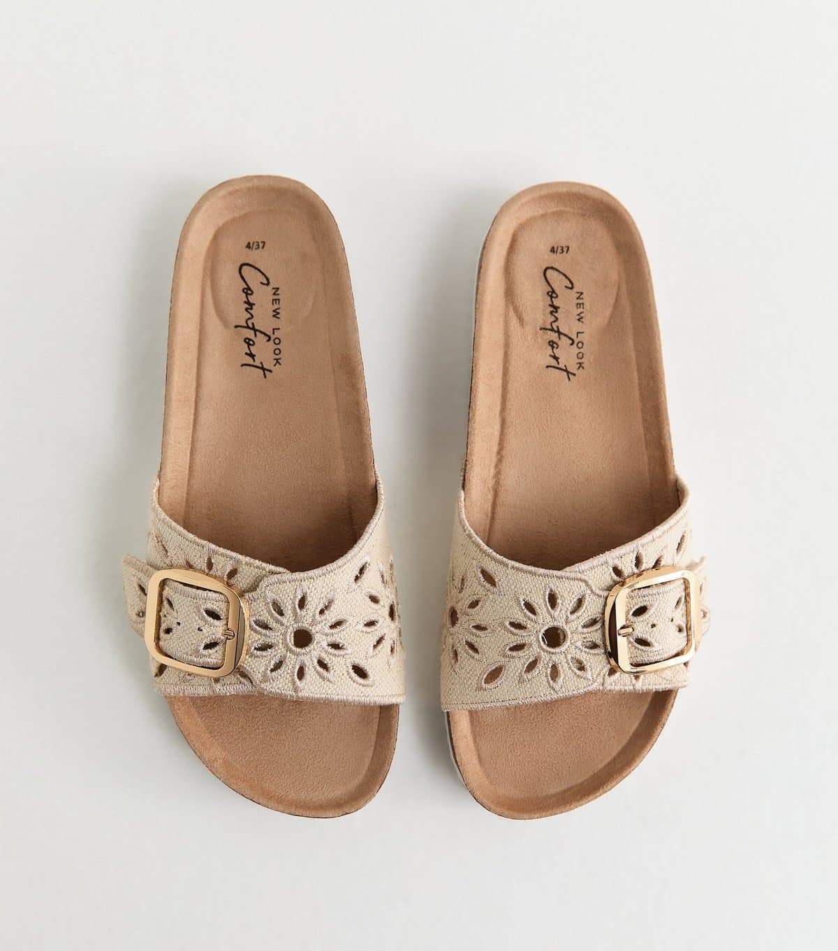 New Look Women's Off White Floral Embroidered Flat Mule Sandals Vegan New Look