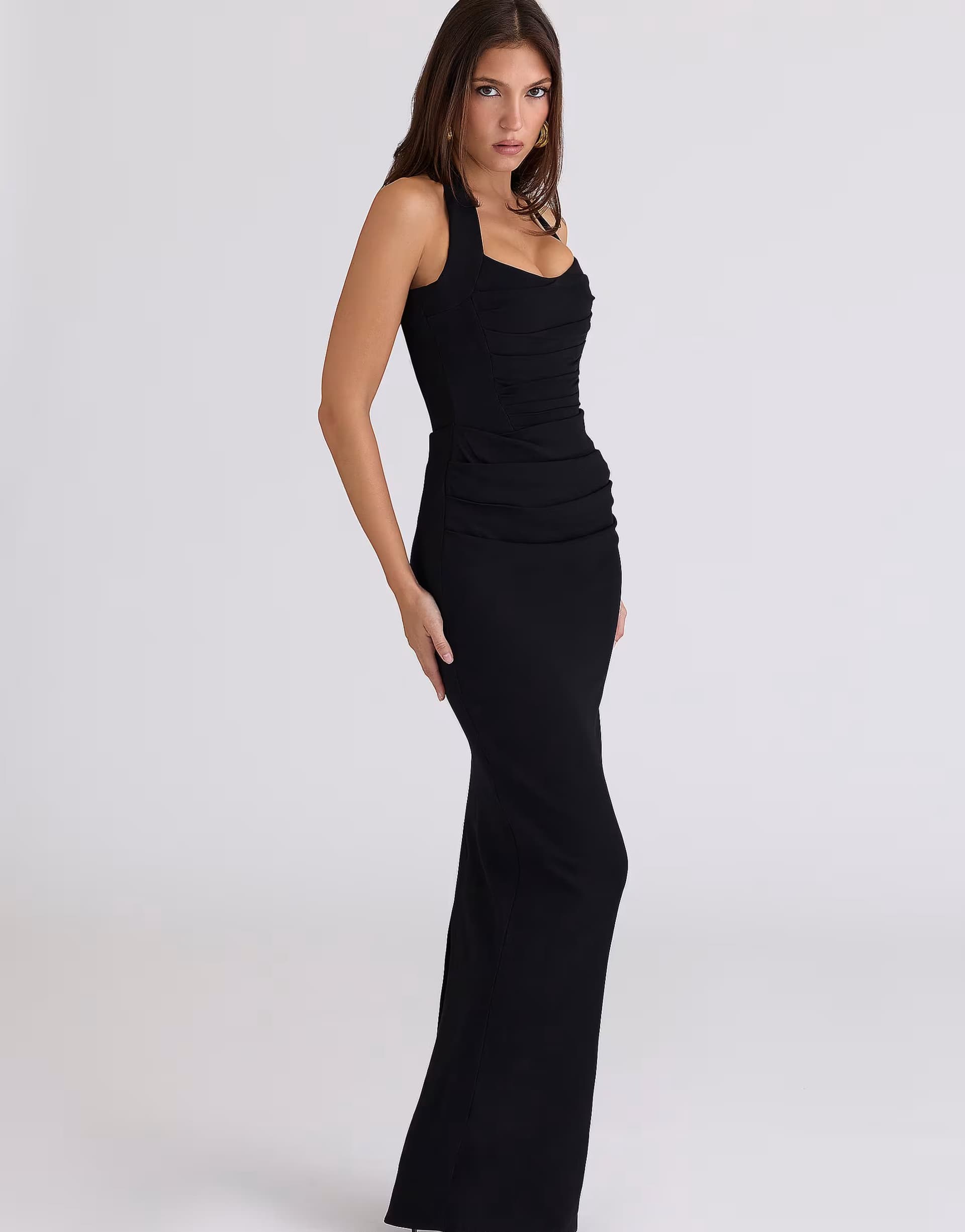 ASOS House of CB Sahar black scuplting halter neck maxi dress in black