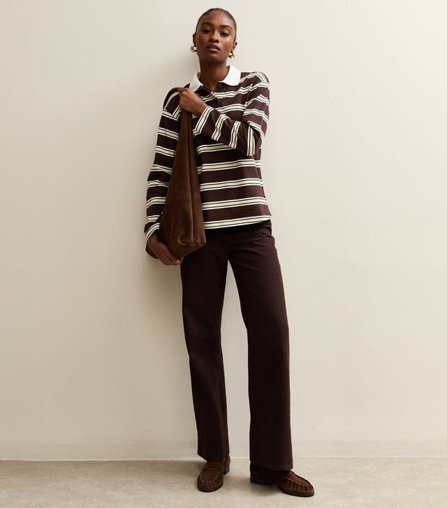 New Look Women's Brown Striped Long Sleeve Rugby Top New Look - 3