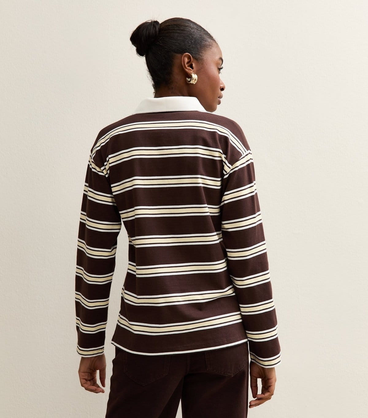 New Look Women's Brown Striped Long Sleeve Rugby Top New Look - 4