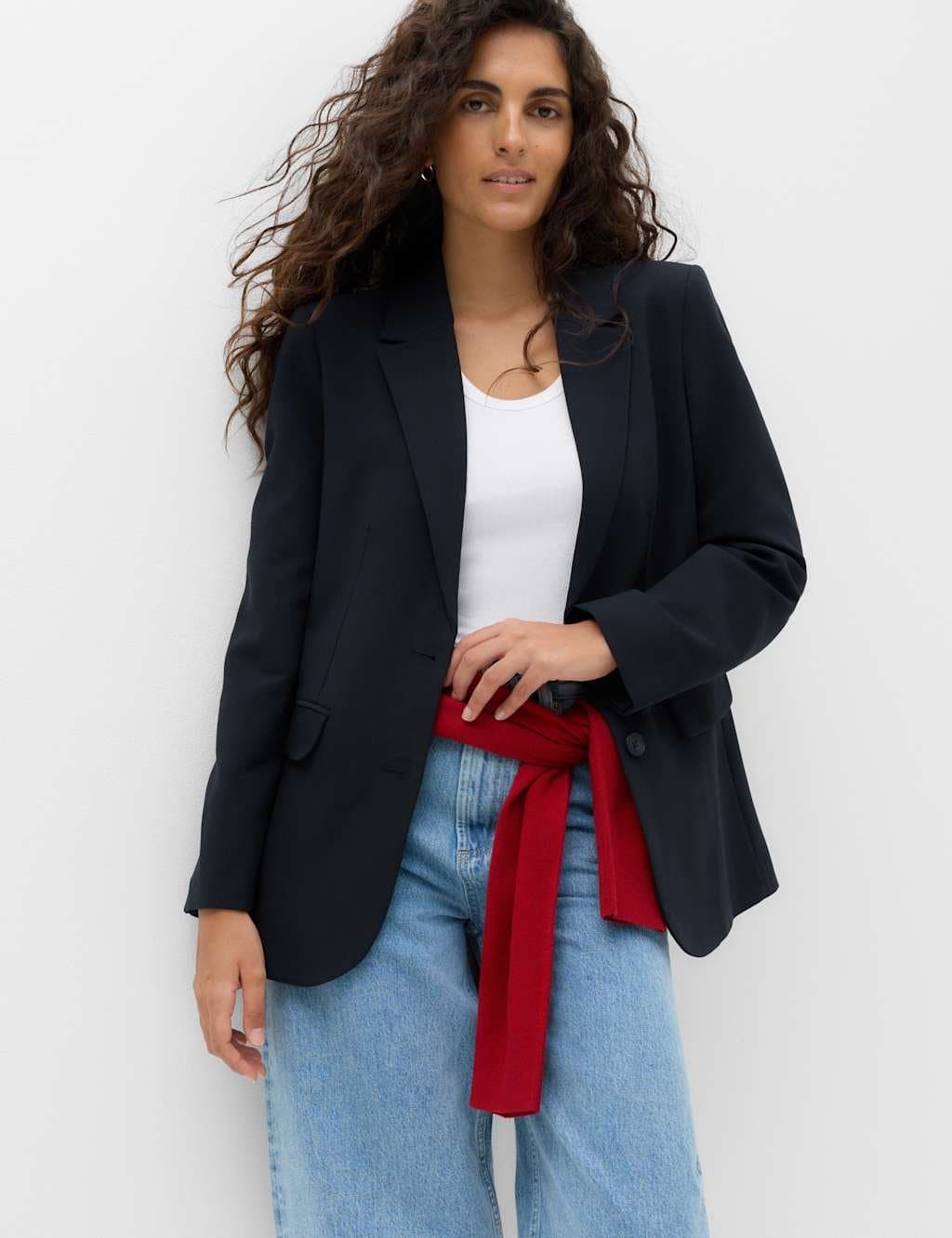 Marks & Spencer M&S Woven Straight Single Breasted Blazer Dark Navy