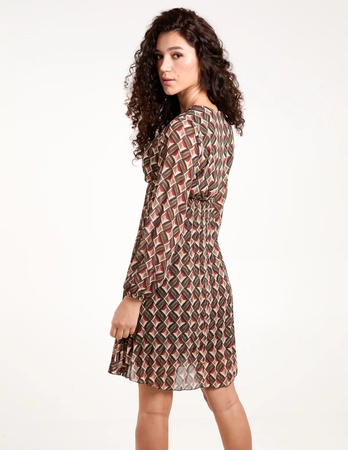 Blue Vanilla Geometric Print Wrap Front Pleated Dress - 4