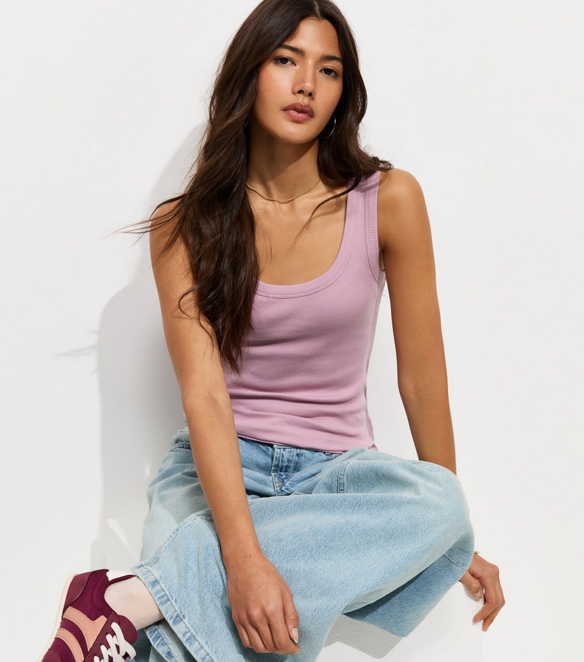 New Look Pink Ribbed Scoop Neck Vest Top