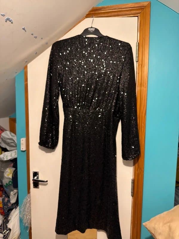 Never Fully Dressed BNWT Never Fully Dressed Black Sequin wrap dress size 12