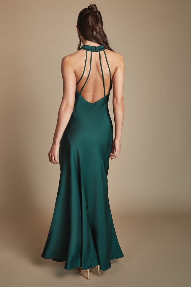 Oasis Oasis Women's Emerald Cowl Halterneck Satin Maxi Bridesmaid Dress - 3
