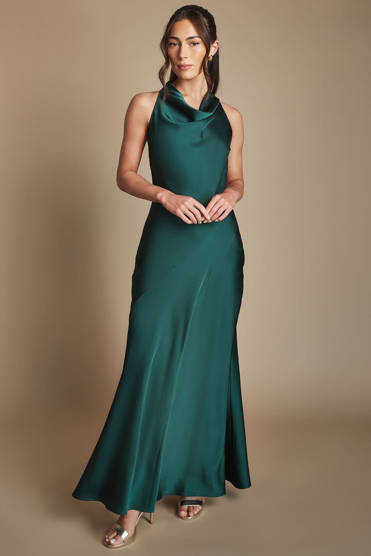 Oasis Oasis Women's Emerald Cowl Halterneck Satin Maxi Bridesmaid Dress - 4