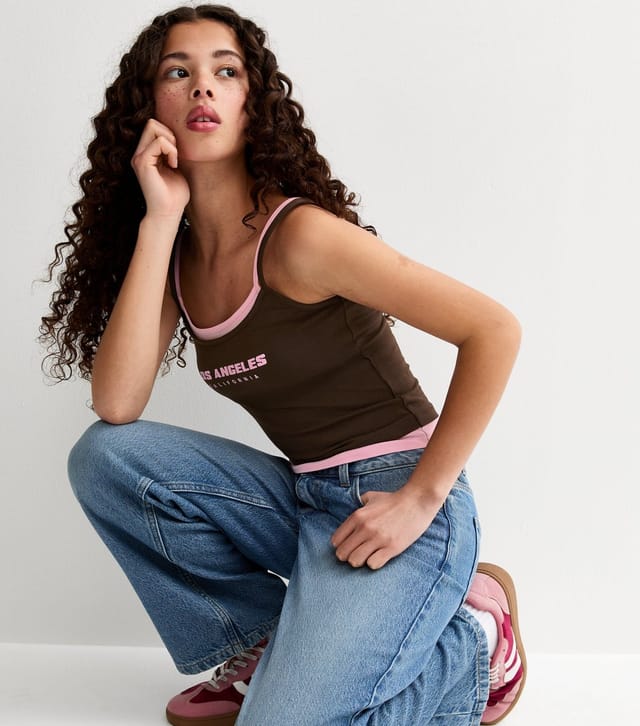 New Look Girls' Brown 2 In 1 Los Angeles Vest Top New Look - 2