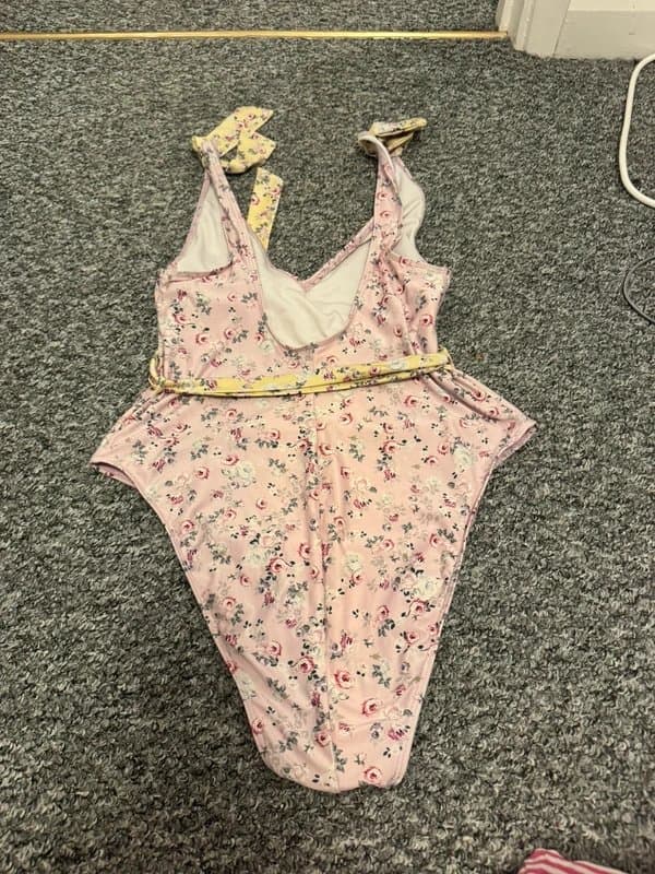 ASOS ASOS pink and yellow floral tie waist swimsuit