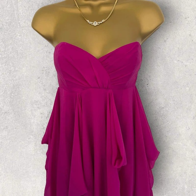 Warehouse Spotlight By Warehouse Womens Pink Boned Strapless Dress w Waterfall Front UK 6 - 1