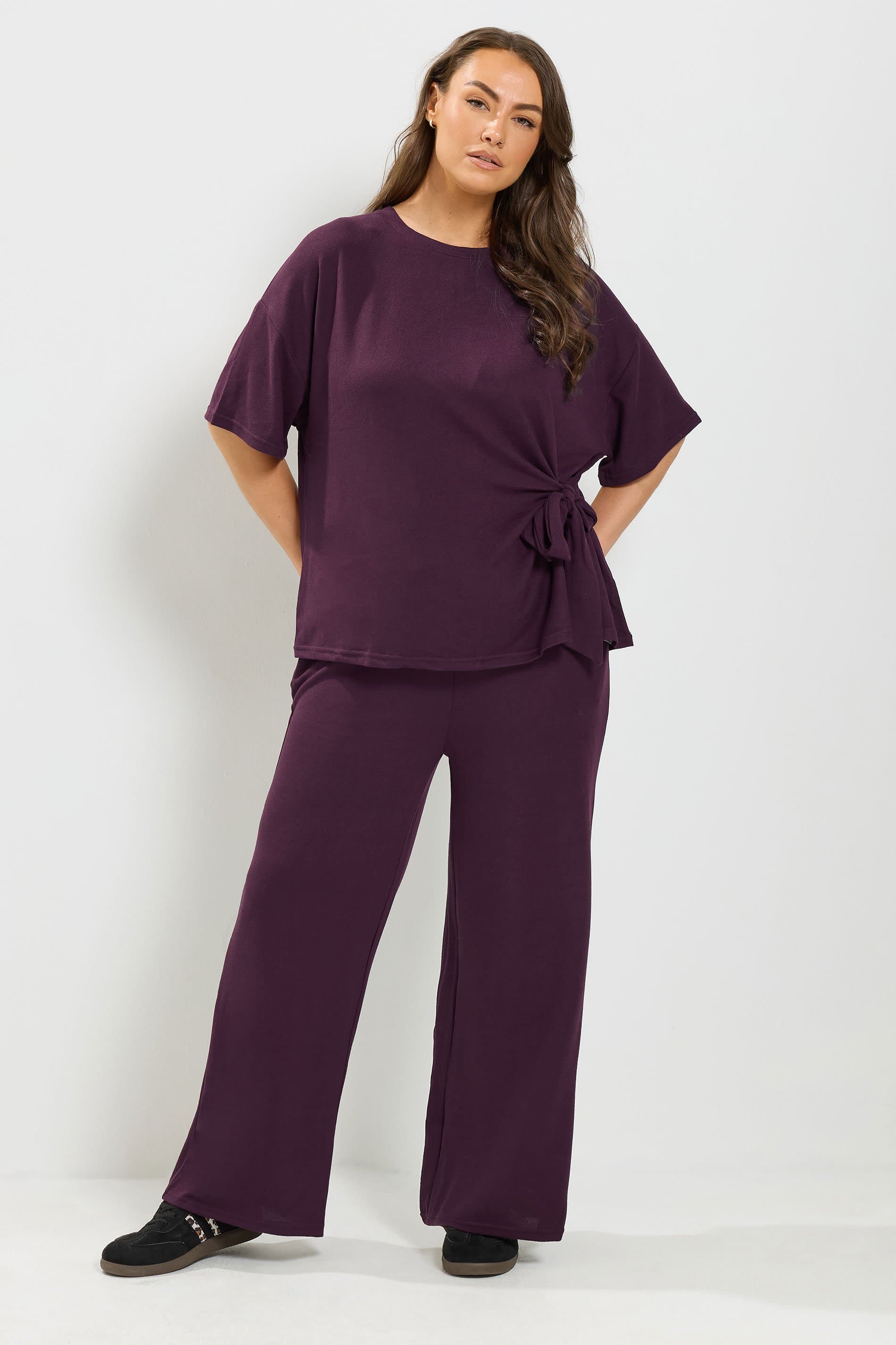 Yours Plus Size Purple Tie Waist Soft Touch Trouser Set
