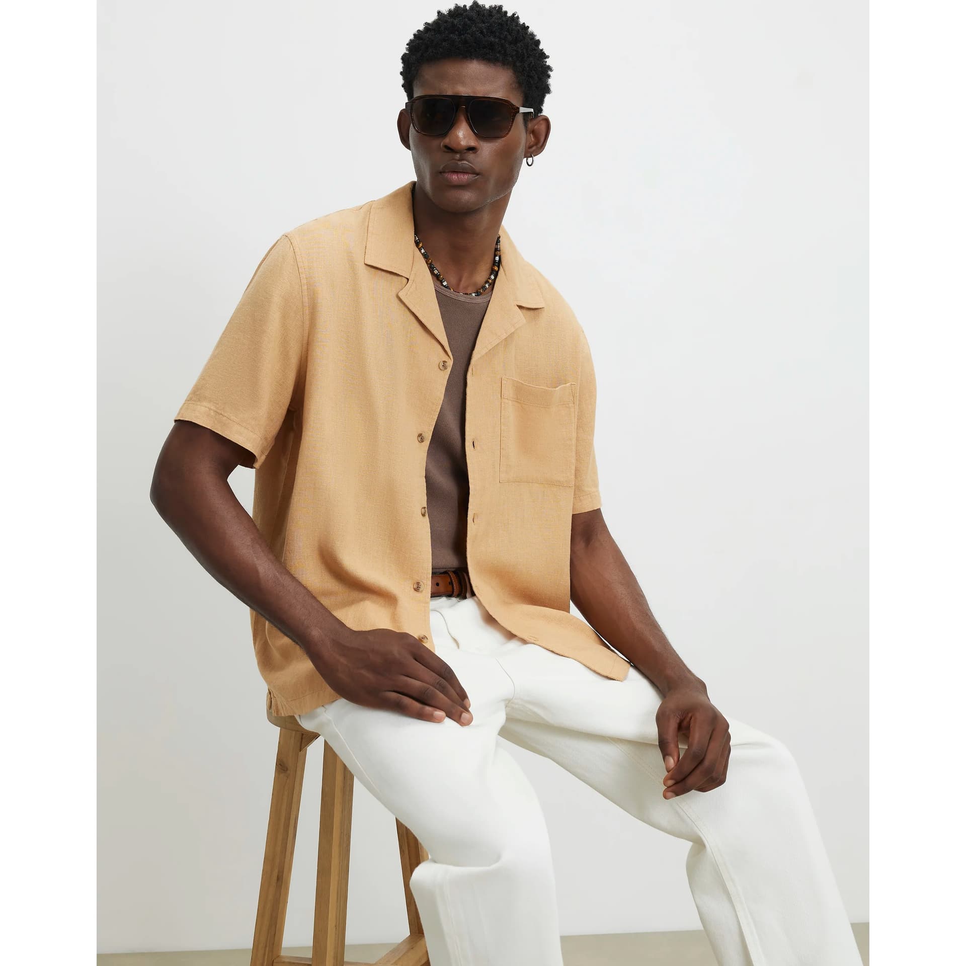 River Island Mens River Island Orange Regular Fit Luminus Linen Blend Shirt