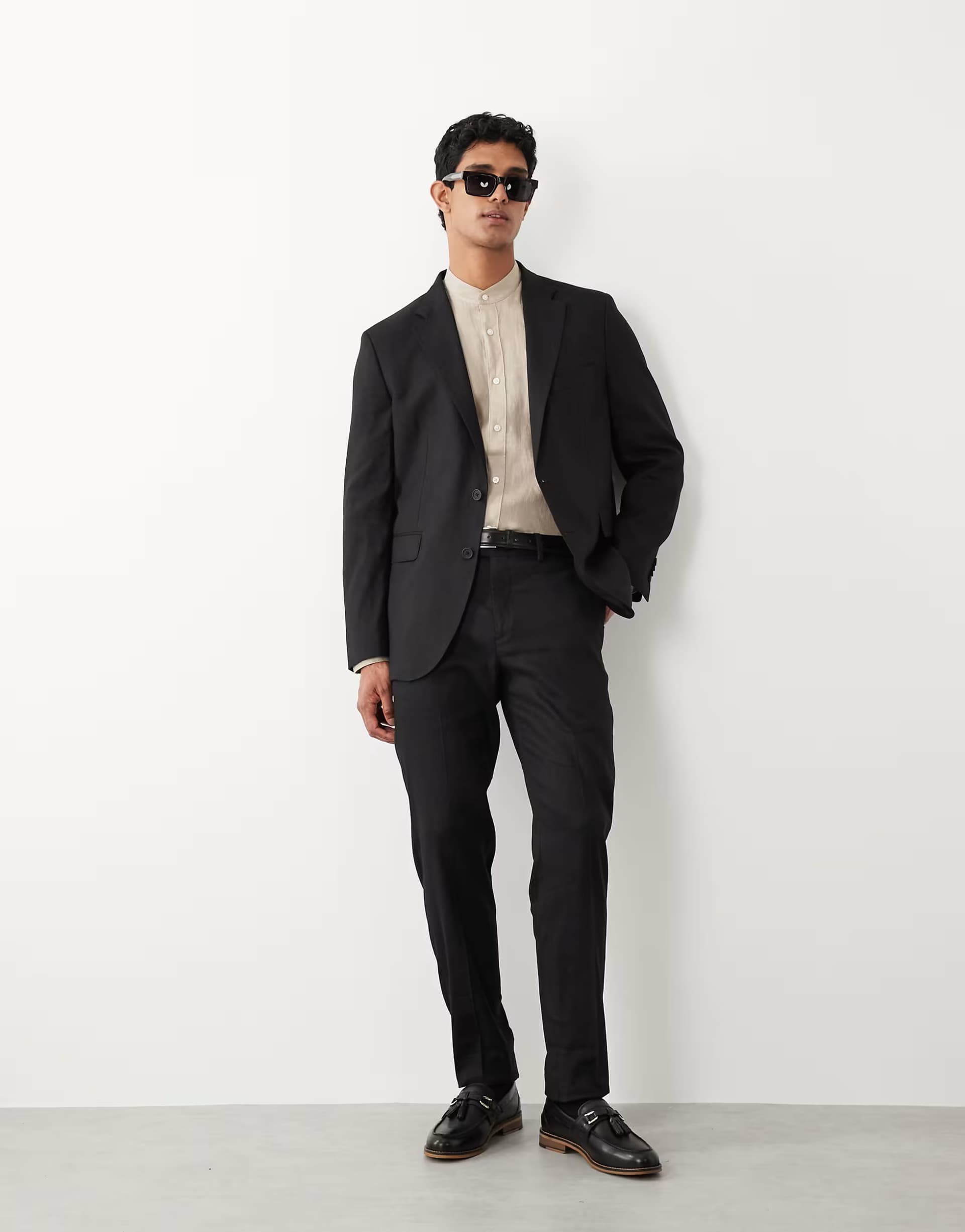 ASOS Mango Amalfi linen mix trouser co-ord in black