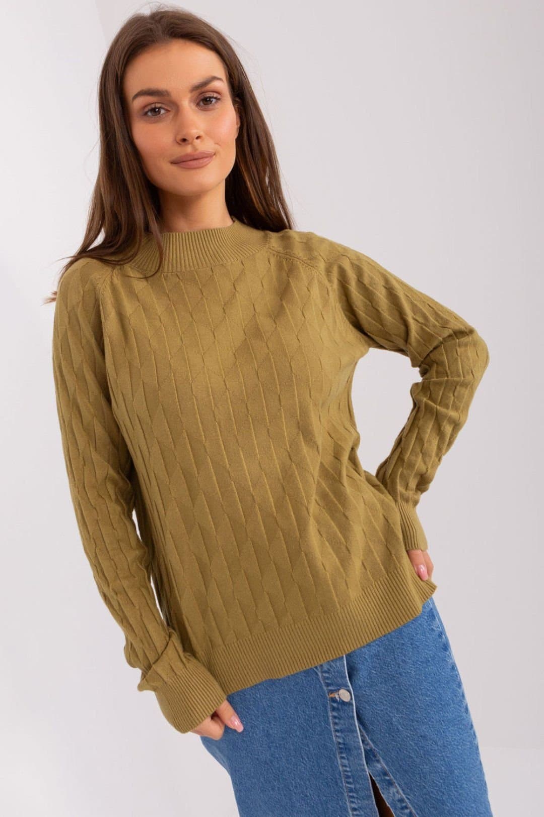Love Lace Love Lace Women's Variegated Texture Long Sleeve Polyester Sweater in Green