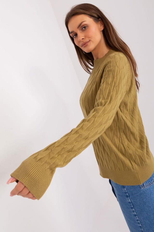 Love Lace Love Lace Women's Variegated Texture Long Sleeve Polyester Sweater in Green - 2