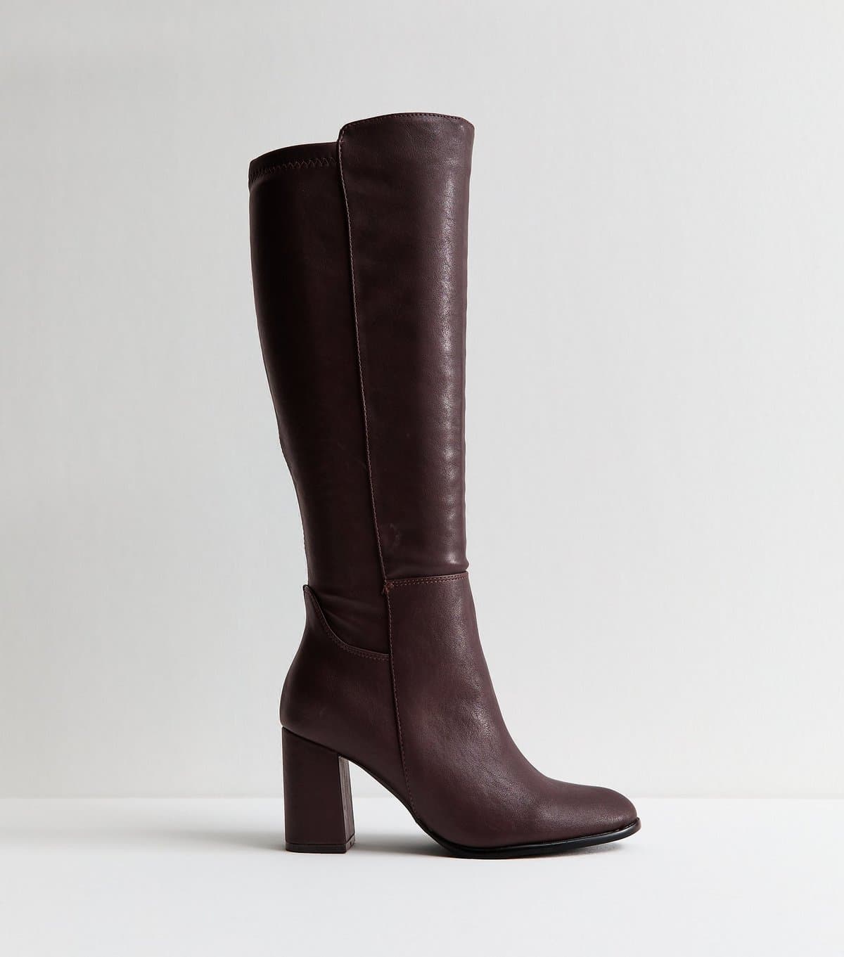 New Look Women's Wide Fit Burgundy Faux Leather Block Heel Boots Vegan New Look