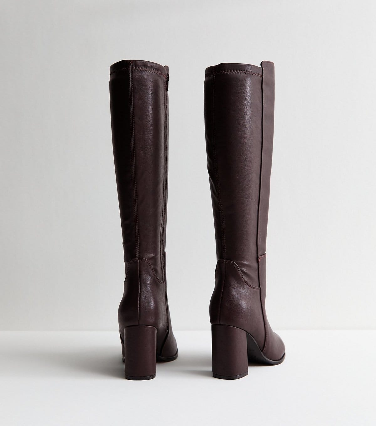 New Look Women's Wide Fit Burgundy Faux Leather Block Heel Boots Vegan New Look - 4