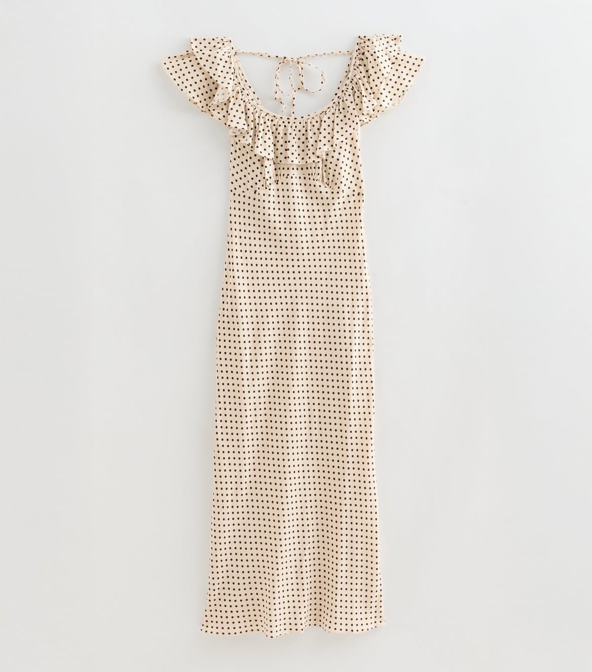 New Look Women's Tall Cream Spot Print Ruffle Neck Midi Dress New Look
