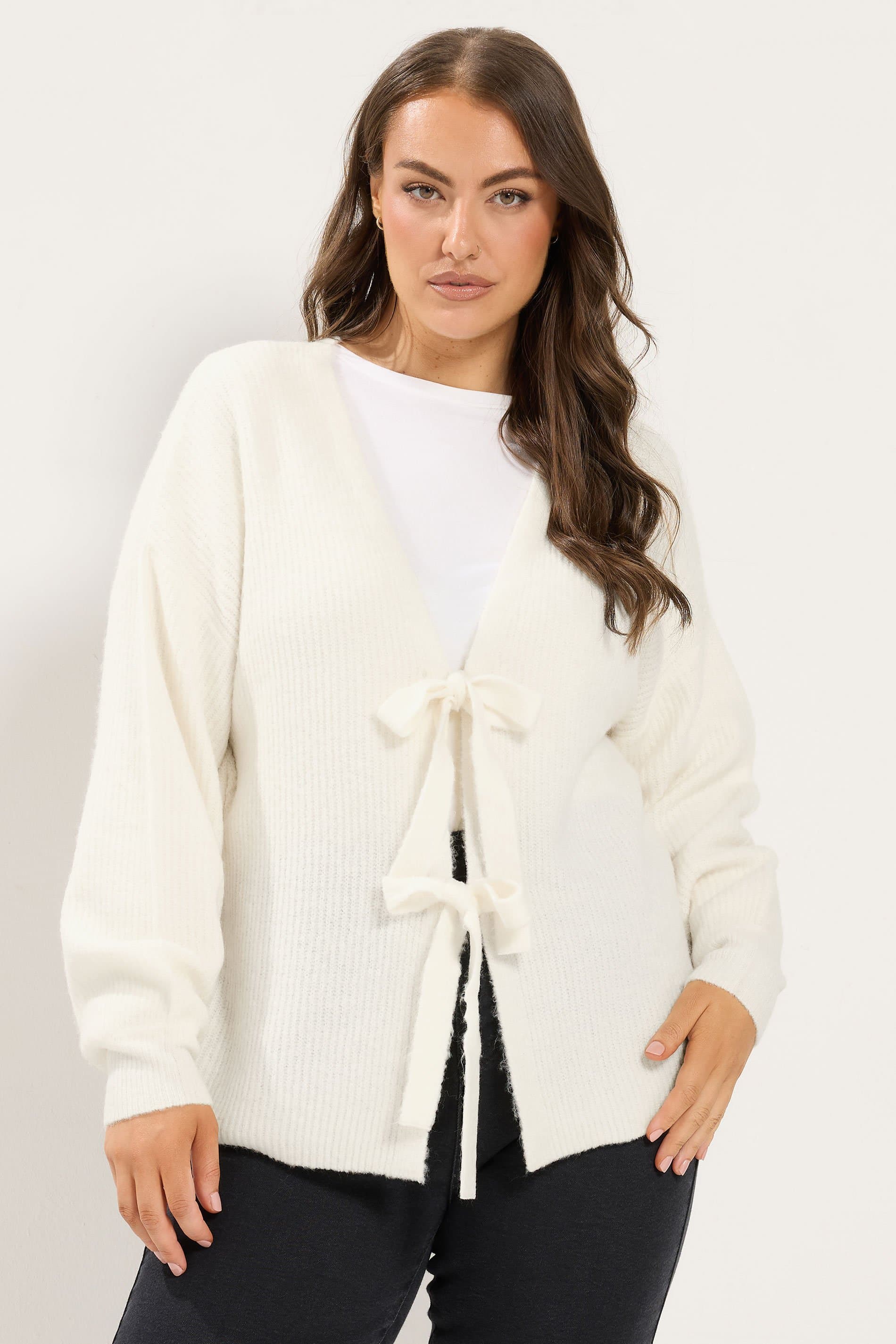 Yours Plus Size Cream Bow Tie Front Cardigan