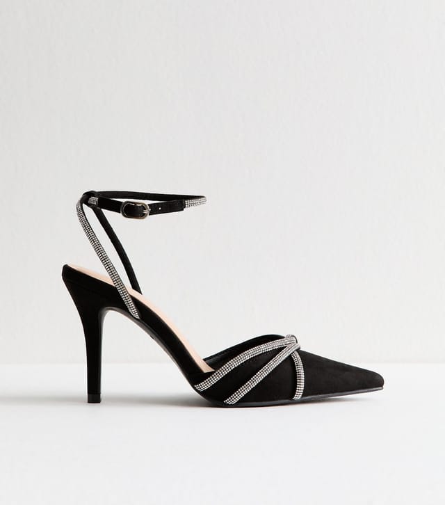 New Look Women's Black Faux Suede Embellished Court Shoes Vegan New Look - 2