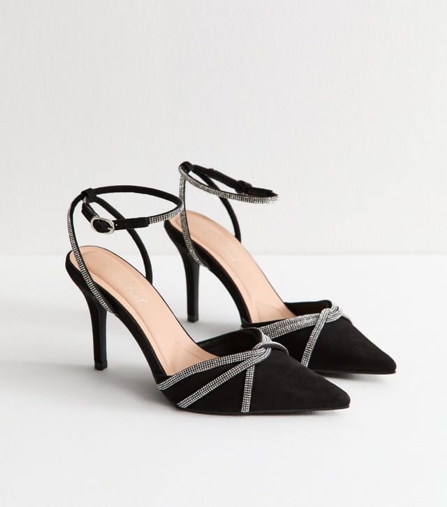 New Look Women's Black Faux Suede Embellished Court Shoes Vegan New Look - 3