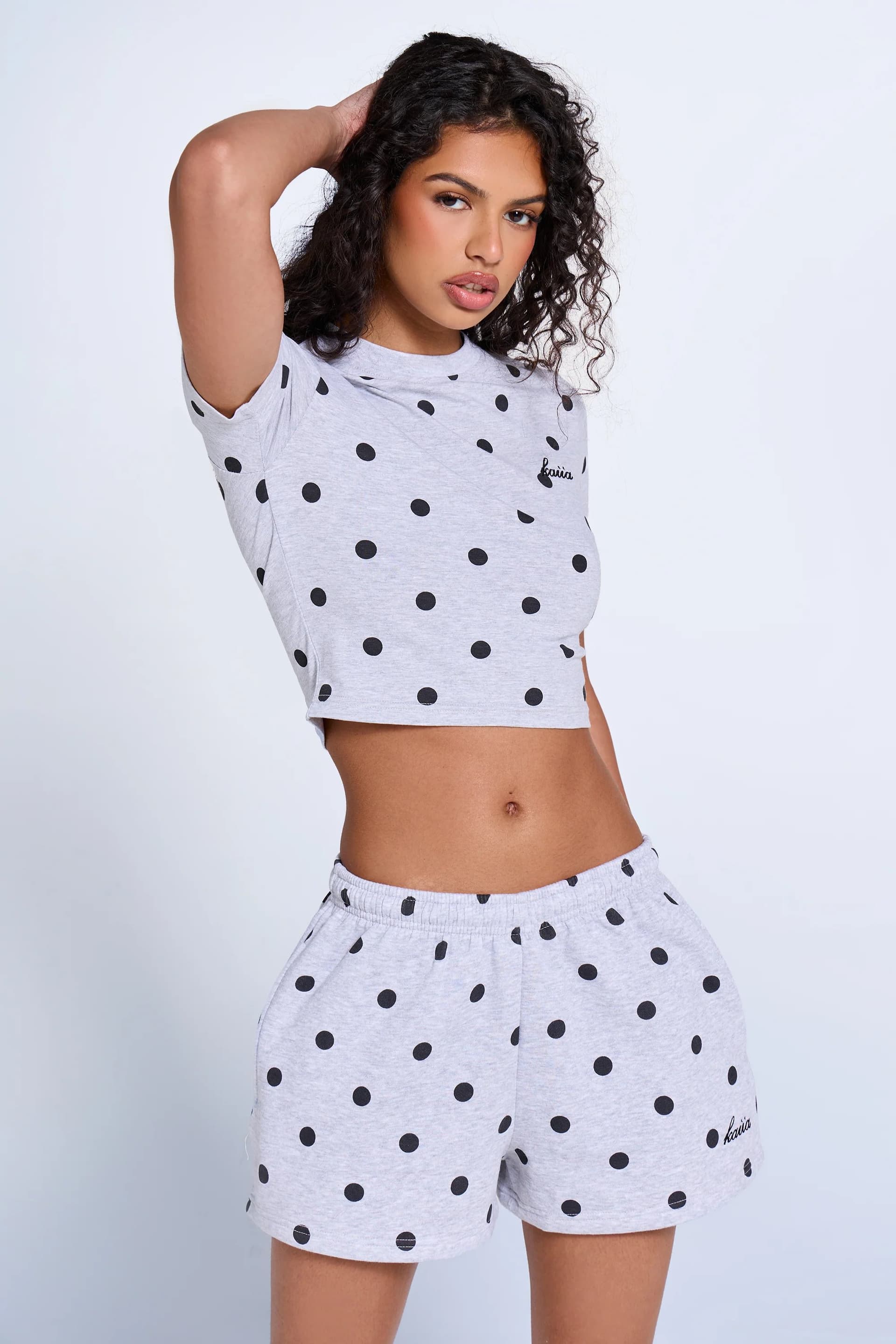 Kaiia Kaiia Polka Dot Mini Sweat Shorts Grey Marl & Black